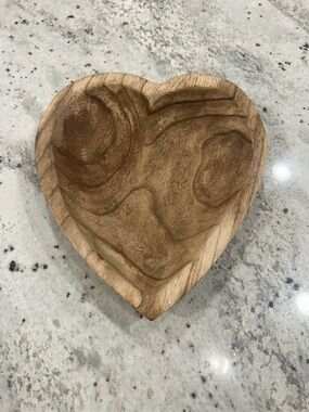 Heart Shaped Wood Trinket Dish - Natural Brown, home decor shallow dish